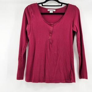 Y2K Burgundy Long‎ Sleeve Henley Top Shirt Medium Layering Capsule Comfy